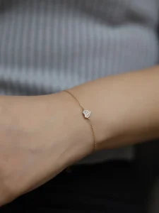 French Style S925 Sterling Silver Zircon Bracelet Heart Link Chain Bracelet Everyday Wear for Women