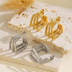 French Style Stainless Steel Waterproof Plated Hoop Earrings Trendy Women’s Daily Matching Jewelry Factory