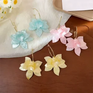 French Vintage Acrylic Resin Lucite Plant Design Exaggerated Hoop Earrings Female Elegant Fashion Light Luxury High end