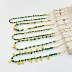 French Vintage Fashion Beaded Necklace for Women Stainless Steel 18K PVD Gold Plated Link Chain Jewelry Gift