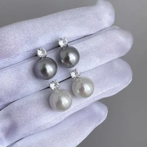French Vintage Geometric Imitation Pearl Stud Earrings Claw Setting Women Party Silver Plated Luxury Trendy Fashion Jewelry