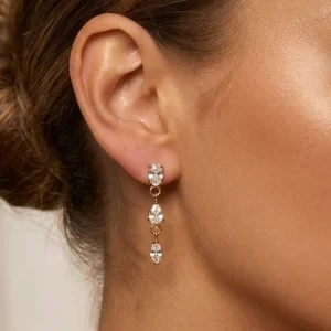 French Vintage Water Drop Oval Cut Zircon Long Drop Earrings 18K Gold Shiny Diamond Studs Earring Women’s Jewelry Gift