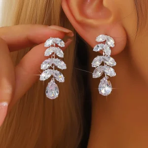 French style Chic Wheat ear Zircon Tassel Earrings Womens Vintage Long Drop Electroplated Fashionable Versatile Delicate Yiwu