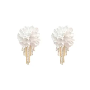 French style Trendy Flower Fringe Drop Earrings for Women Crystal Rhinestone Luxurious Design Versatile Fashion Jewelry