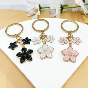 Fresh Cute Flower Cherry Blossom Pendant Key Ring Adorable Schoolbag Charm Alloy Accessory Bag Decoration Yiwu Model