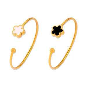 Fresh Fashion Simple Personality Flower Jewelry Inlaid with White Shell Acrylic Design Sense Titanium Steel Opening Bracelet