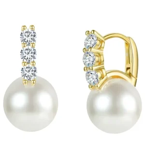 Fresh Style Cubic Zirconia Imitated Pearl Gold Plated for Women Fashion Party Jewelry Engagement Hoop Earrings