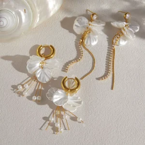 Fresh Style Stainless Steel Petal Tassel Earrings Zircon Drop Earring Lady’s Wedding Party Jewelry