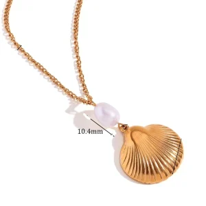 Fresh Water Pearl Shell Hoop Necklace 316L Stainless Steel Jewelry 18K PVD Gold Necklace Pearl Shell Shaped Necklace