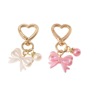 Fresh and Sweet Bowknot Pearl Golden Door Knob Keychain Pendant Cute Headphone Pouch Bag Hanging Ornament