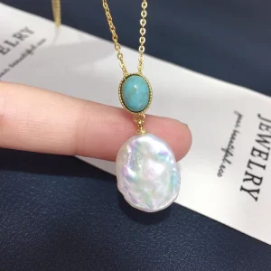 Freshwater Pearl Baroque Flower Shape Pendant White Sweater Chain Miuxi Unisex Retro Simple Fashionable Necklace Gift