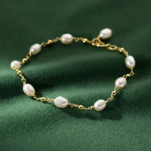 Freshwater Pearl Bracelet 18K Gold Plated Chain 925 Sterling Silver Charm Bracelet for Women