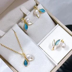 Freshwater Pearl Luster Pearl Small Necklace Airring Fashion Jewelry Set for Women