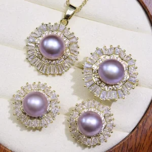 Freshwater Pearl Necklace Women’s Fashion Earrings Pendant Ring Jewelry Sets for Women