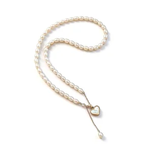 Freshwater Pearl Necklace Women’s Pearl Love Pendant Necklace 18K Gold Stainless Steel Plated Clavicle Chain