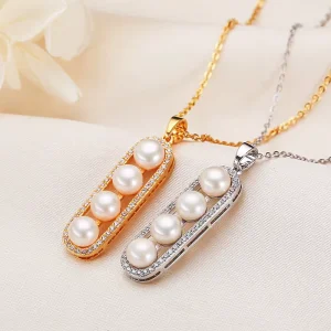 Freshwater Pearl Peapod Pendant Necklace Zircon Inlaid Gold Silver Chain Copper Plated Fashion Jewelry Gifts for Women