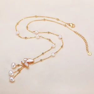 Freshwater Pearl White AAAAA Grade Necklace Butterfly Tassel Jewelry Elegant Fashion All match Light Luxury High end Pendant