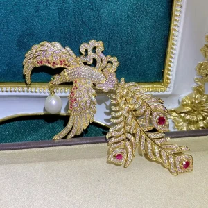 Freshwater Pearl Zircon Phoenix Brooch Wedding Designer Fashion Gift