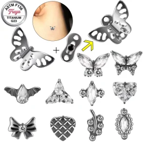 Freya Dermal Anchor G23 Titanium Piercing Tops and Base Punk Internally Threaded Butterfly Microdermal Surface Piercing Jewelry