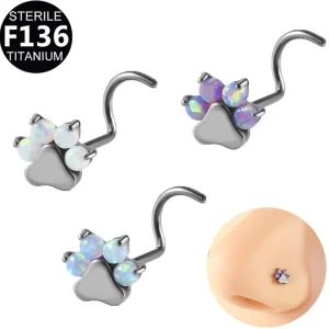 Freya I6 Titanium S shaped Opal Footprint Piercing Nose Ring Body Jewelry Trendy Wedding Engagement Party Gift Cat’s Paw Nose