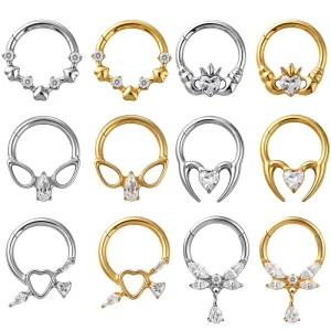 Freya Nose Hoop Clear CZ Hinged Septum Nose PiercingHelix Hoop Heart Dangle Earring Cartilage Body Piercing Jewelry for Women