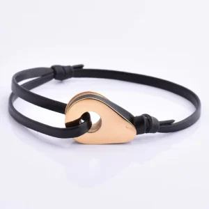 Friendship Bracelets for Men Adjustable Black Leather Gold Drop Clasp Bracelet