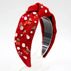 Fruit Charm Knotted Headbands Multi Color Tweed Hair Hoops Cute Summer Hair Accessories