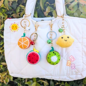 Fruit Colorful Crocheted Keychain Handmade Cute Bag Charm Kiwi Orange Lemon Watermelon Kawaii Key Ring