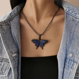 Full CZ Butterfly Pendant Necklace for Couple Hip Hop Jewelry Buyers
