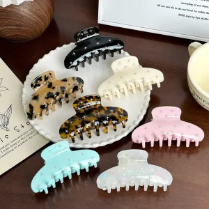 Full Diamond Acetate Grab Clip European American Style Daily Use High Ponytail Tie Hairpin Large Shark Hair