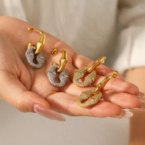 Full Diamond Fashion Gold Plated Stainless Steel Women’s Earrings