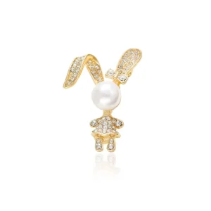 Full Diamond Pearl Rabbit Alloy Gold Plated Brooch High End Fashion Women’s Party Wedding Chest Flower Accessories for Suit Coat