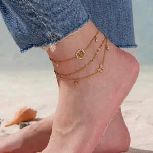 Full Diamond butterfly Tassel Zircon Fine Circle Anklets Ins Style Fashionable and Fresh Stainless Steel Color Retention