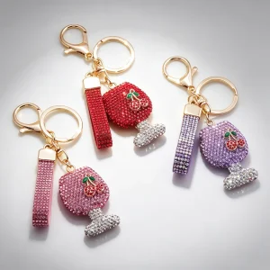 Full Rhinestone Wine Glass Pendant Keychain Alloy Crystal Metal Keyring for Ladies Bag Charms Accessories