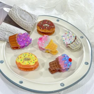 Fun Cartoon Dessert Acrylic Handmade Cute Mini Claw Clips for Women Lovely Sweet Design Hair Accessories for Daily Parties