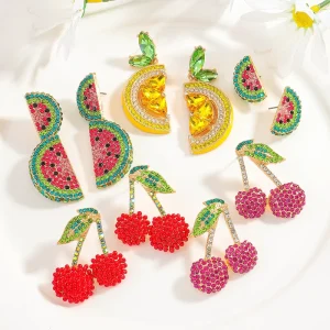 Fun Elegant Pearl Cherry Watermelon Lemon Drop Earrings Multicolored Beaded Fruit Earrings Personalized Design Perfect Gift