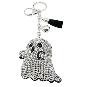 Fun Halloween Cartoon Alloy Keychain Accessory Sparkling Ghost Bag Charm Orange Rope Colorful Bead Chain Art