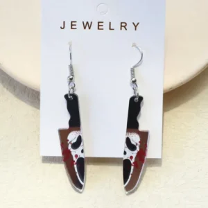 Funny Acrylic Scream Ghost Halloween Earring Exaggerated Punk Knife Shaped Print Skull Earrings for Women