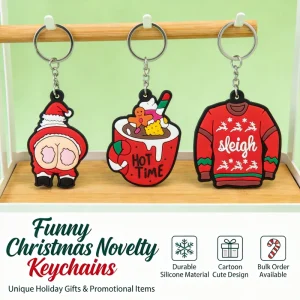 Funny Cartoon Christmas 2D PVC Carabiner Keychains Santa Butt Hot Cocoa Ugly Sweater Holiday Party Decoration Novelty Xmas Gift