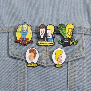 Funny Cartoon Movies Enamel Pins Beavis and Butt Head Brooches Metal Lapel Badge Fashion Jewelry Gift for Fans