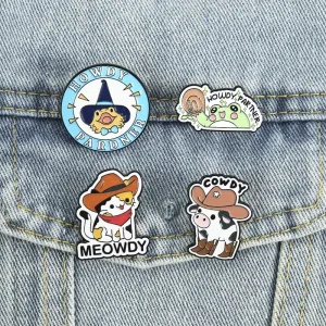 Funny Cowboy Cat Frog Duck Enamel Pin Cute Cartoon Animal Pun Brooch Backpack Lapel Badge Fashion Jewelry Gift