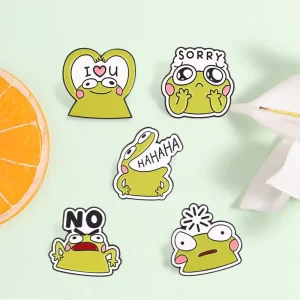 Funny Expression Frog Enamel Pin Set Humorous Green Frog Brooch for Backpack Decoration