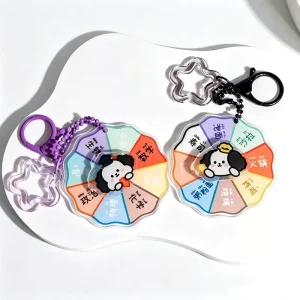 Funny Irregular Shape Keychain What EAT Spinning Turntable Bag Charm Pendant Cute Acrylic UV Printed Animal Print Custom