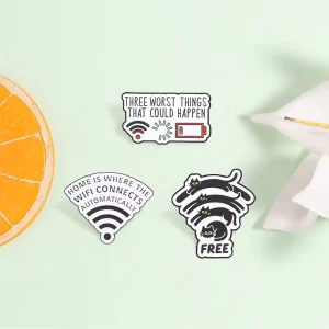 Funny WiFi Theme Enamel Pin Internet Meme Text Brooch For Backpack Decor