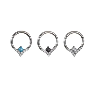Fuxuan ASTM F-136 Septum Clicker Piercing Hoop Ring with Middle Square Zircon Hinged Segment Nose Ring Fashion Piercing