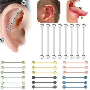 G23 ASTM F136 Titanium 14G 16G Tongue Ring Internal Thread Industrial Barbell Ear Tragus Helix Fashion Body Piercing Jewelry