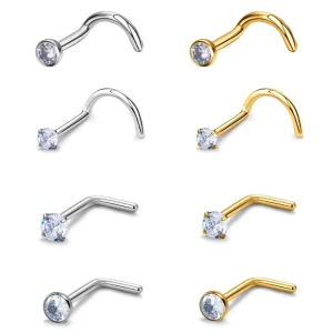 G23 ASTM F136 Titanium 20G Cubic Zircon Stud Nose Nostril Earrings Crystal Cartilage Fashion Body Piercing Jewelry