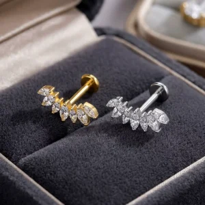 G23 ASTM F136 Titanium 24K Gold Plated CZ Classic Engagement Wedding Labret Ring Ear Fashion Body Piercing Jewelry