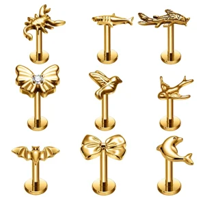 G23 ASTM F136 Titanium Butterfly Style Internal Thread Flat Back Earrings Nose Stud Ear Cartilage Fashion Body Piercing Jewelry