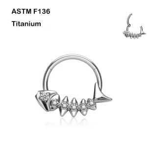 G23 ASTM F136 Titanium CZ Paved Fish Septum Nose Clicker Rings Hinged Segment Rings Luxury Piercing Body Jewelry